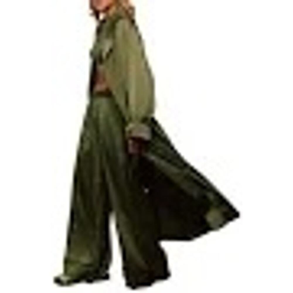 adidas Ivy Park Halls of Ivy L Long Satin Jacket Olive Duster Dress Trench - Picture 7 of 8